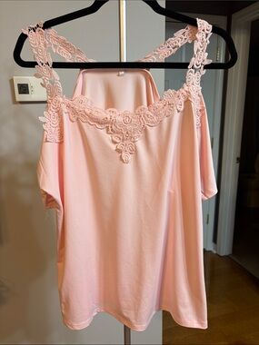 Lace-Trim Cold Shoulder Blouse - Light Pink